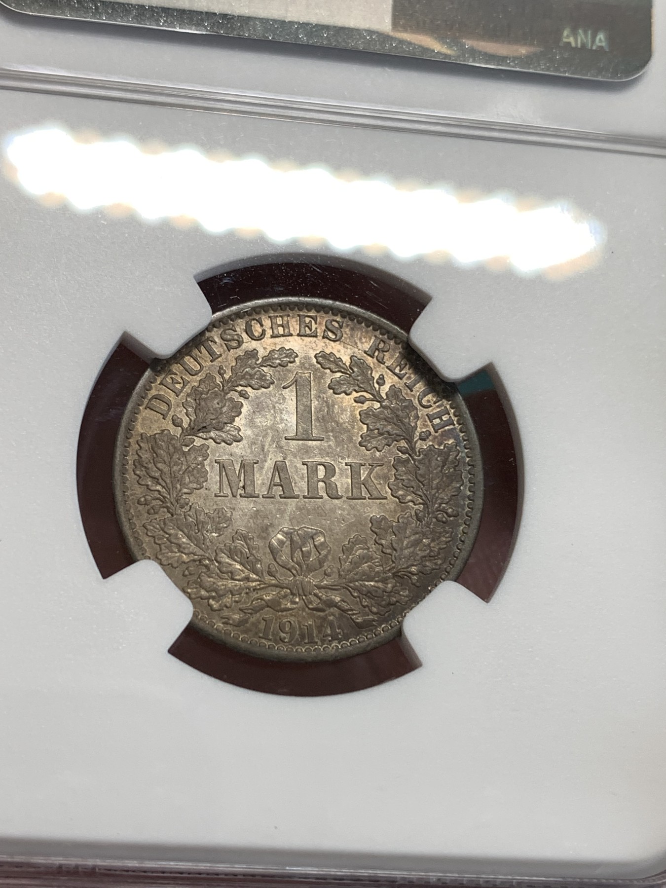 《竞宝斋》第190场-周日，周一 2场 (全场包邮) NGC-MS64 德国 1914年A版1马克银币 传世的欧美淡五彩包浆 分数到位