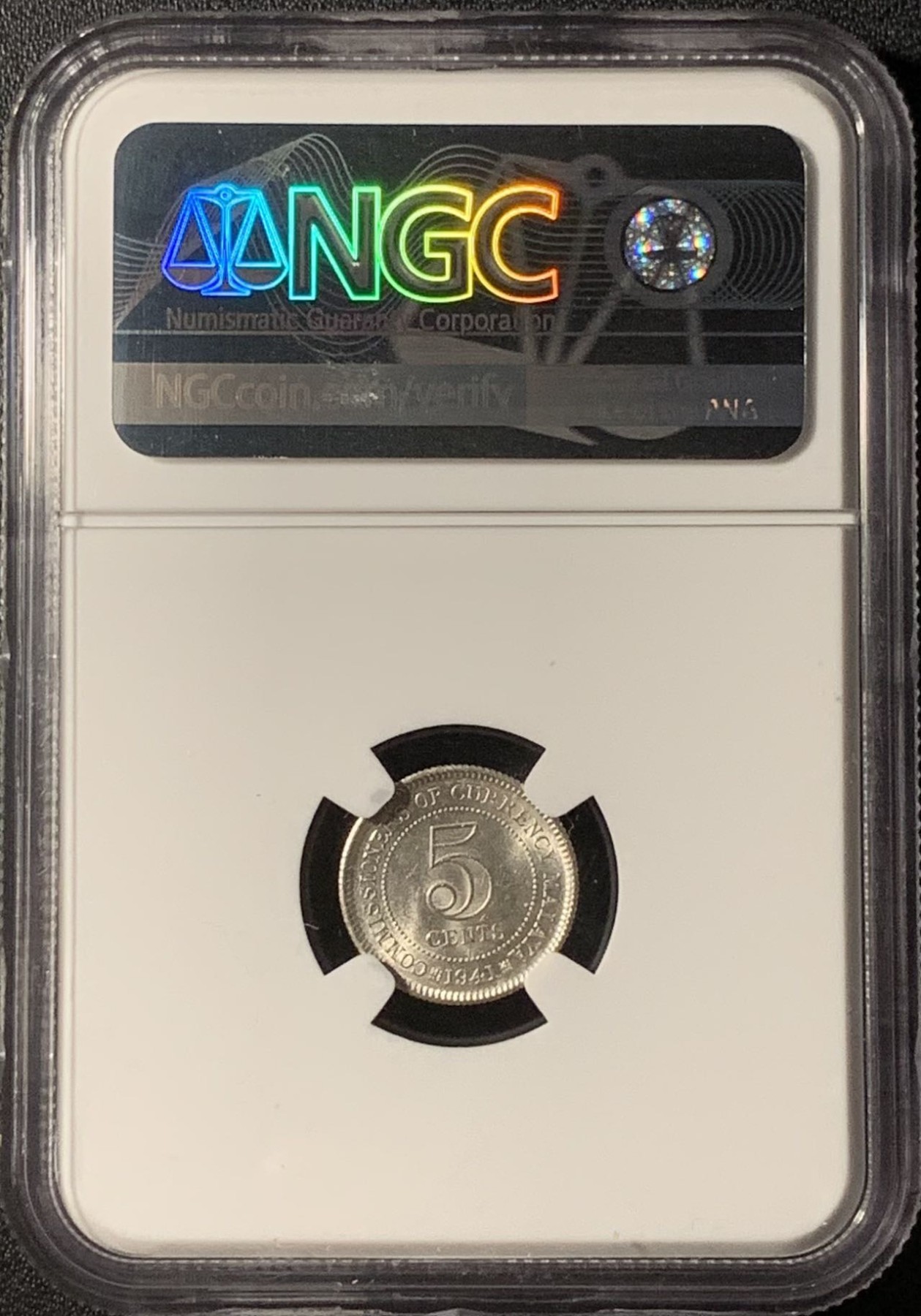 紫瑗钱币——第296期拍卖 马来亚 1941年 i版 乔治六世 5分 银币 NGC UNC