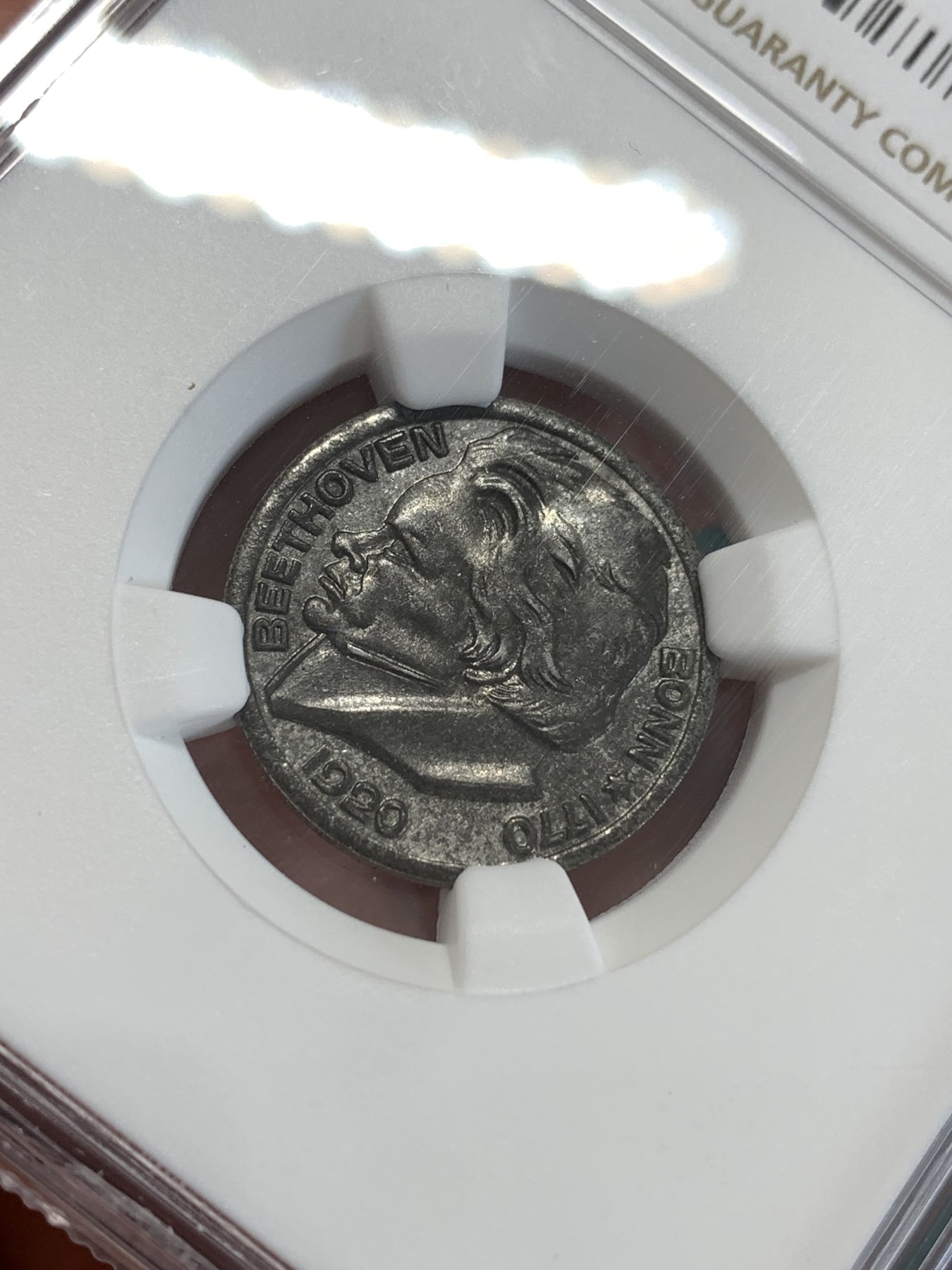 《竞宝斋》第190场-周日，周一 2场 (全场包邮) NGC-MS63 德国紧急状态货币，1920年波恩贝多芬10芬尼铁币，经典品种，凑套必备