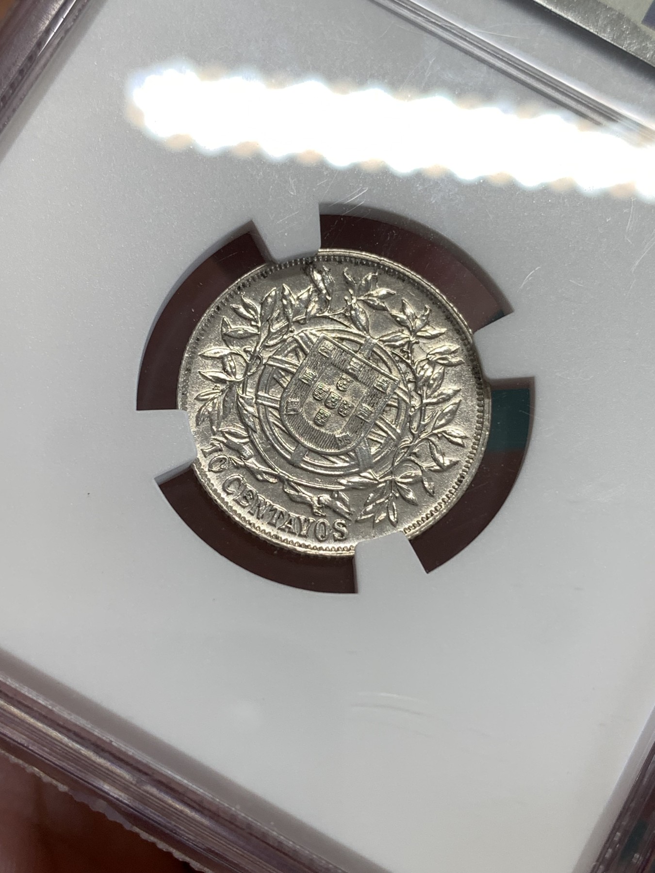 《竞宝斋》第190场-周日，周一 2场 (全场包邮) NGC UNC 葡萄牙 1915年 女神 10分银币 少见的面值