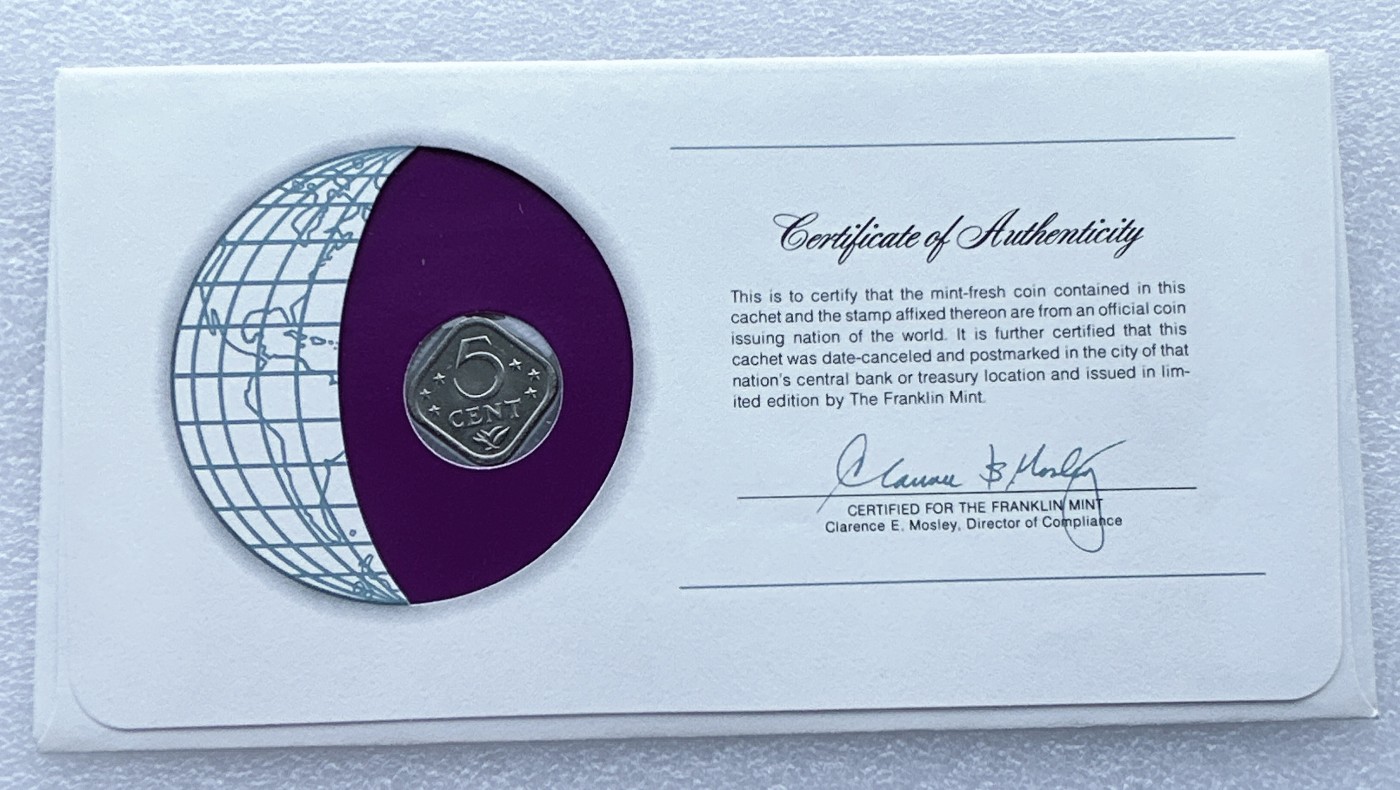 全场一元起拍 富兰克林世界钱币系列-邮币封 第16期 荷属安的列斯群岛1982年5分 邮票纪念封