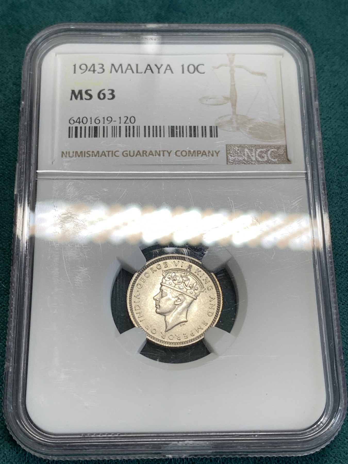 《竞宝斋》第190场-周日，周一 2场 (全场包邮) NGC-MS63   马来西亚1943年10分银币