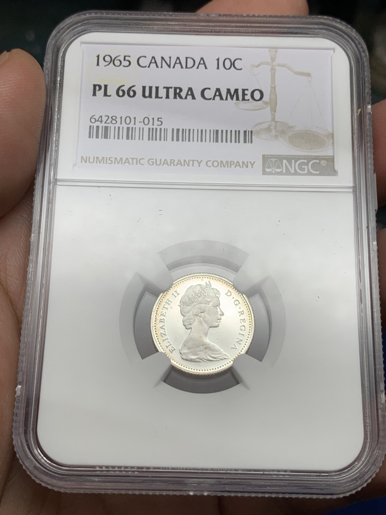 《竞宝斋》第190场-周日，周一 2场 (全场包邮) NGC PL66UC 加拿大1965年精制10分帆船银币 镜面感超强