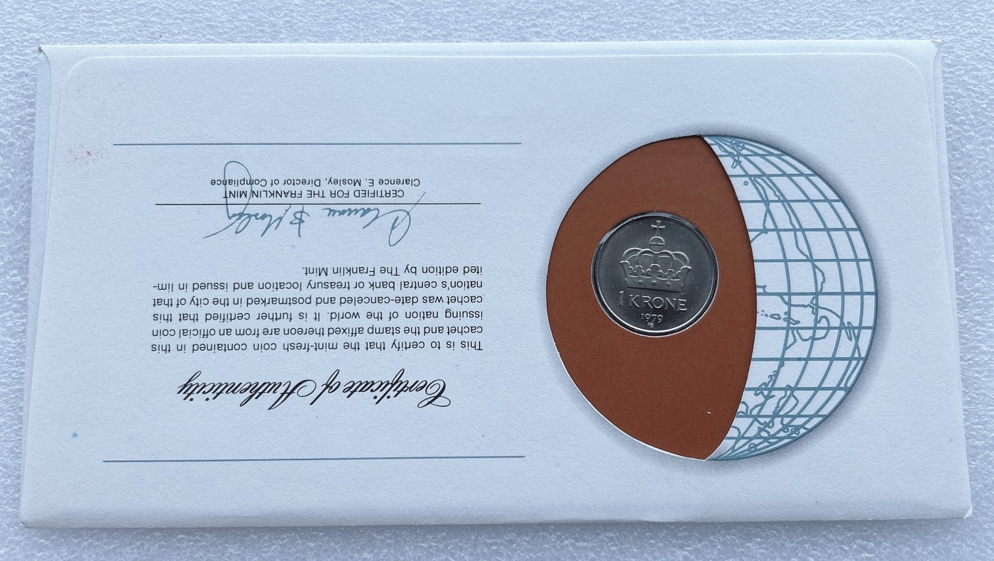 全场一元起拍 富兰克林世界钱币系列-邮币封 第16期 1979年挪威1克朗-邮币封