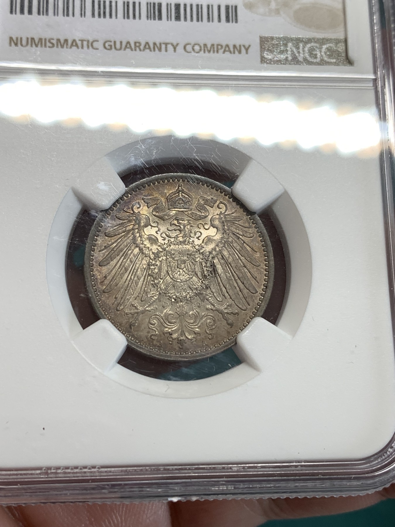 《竞宝斋》第190场-周日，周一 2场 (全场包邮) NGC-MS64 德国 1914年A版1马克银币 传世的欧美淡五彩包浆 分数到位