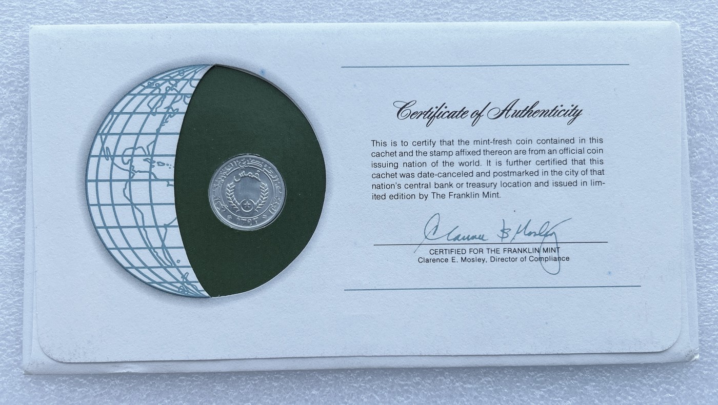 全场一元起拍 富兰克林世界钱币系列-邮币封 第16期 毛里塔尼亚 硬币 富兰克林封装币