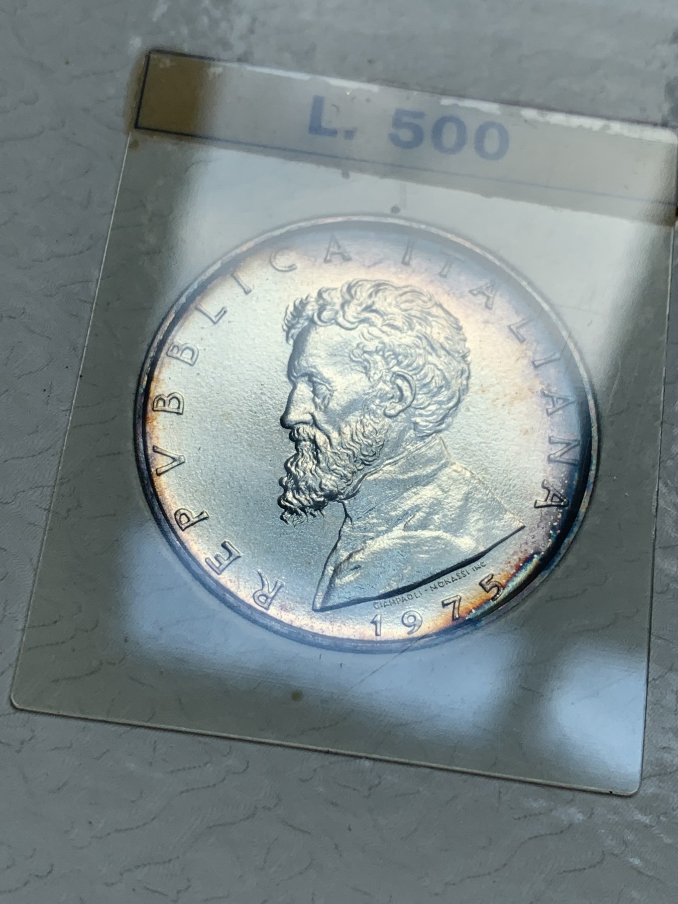 《竞宝斋》第190场-周日，周一 2场 (全场包邮) 卡装 意大利 1975年 米开朗基罗纪念 500里拉银币