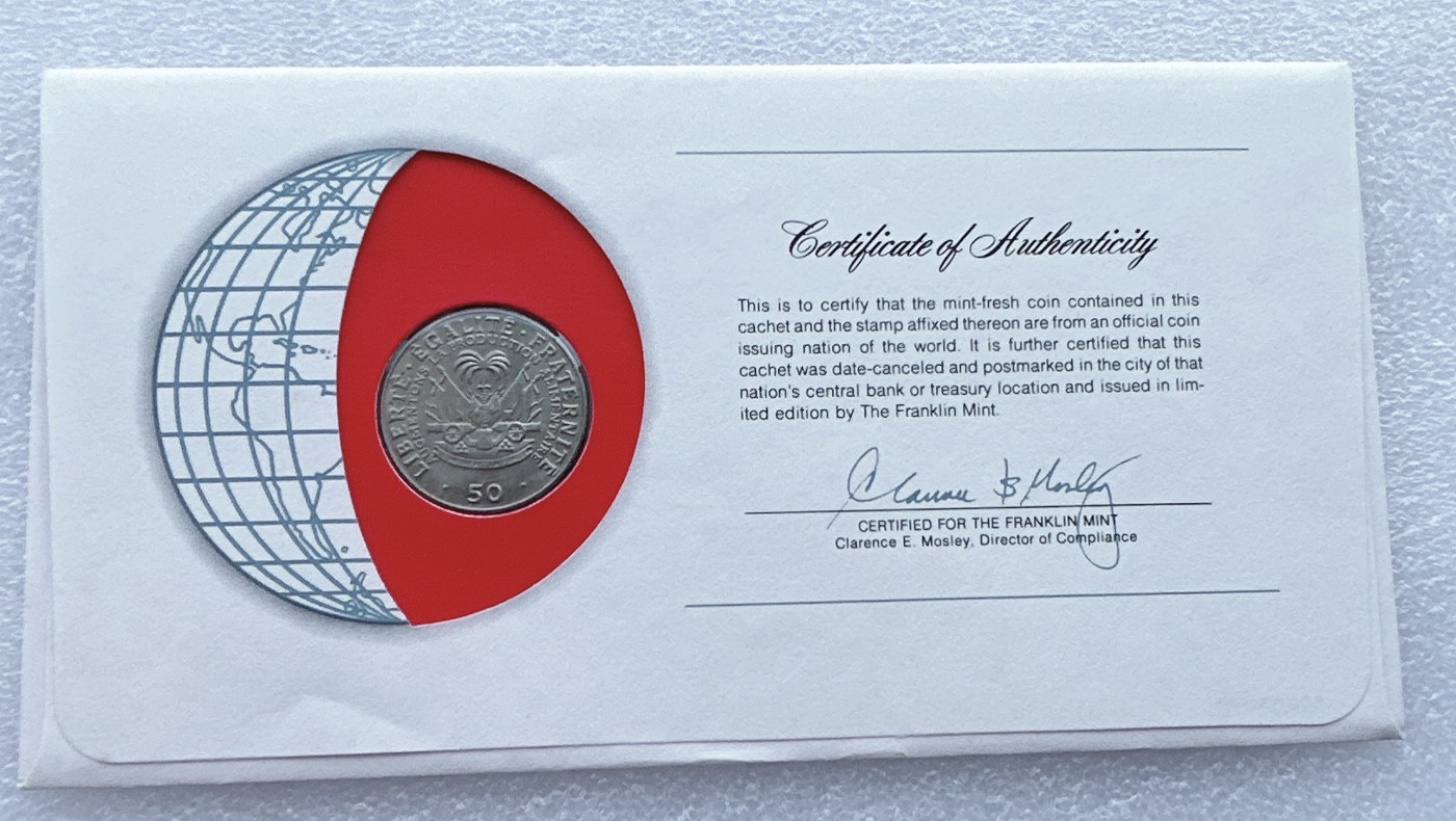 全场一元起拍 富兰克林世界钱币系列-邮币封 第16期 海地1975年50分 邮币封