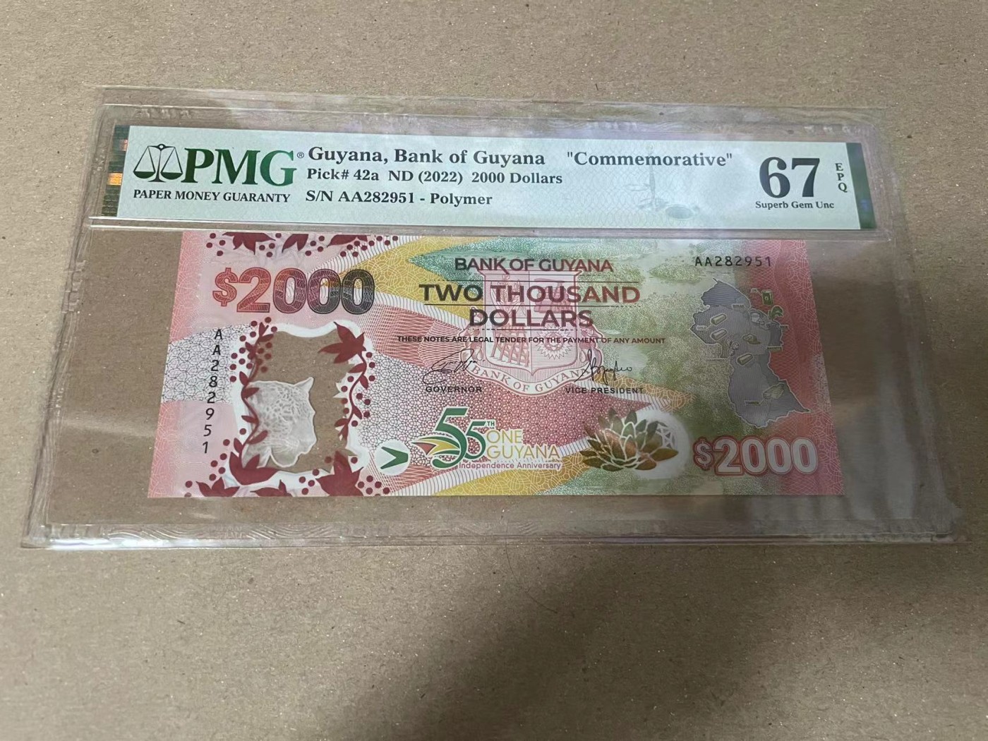 【Blue Auction】✨世界纸币精拍第360期【精】——Irish Free State 【AA冠无47】圭亚那 2022年2000元 PMG67EPQ 纪念钞
