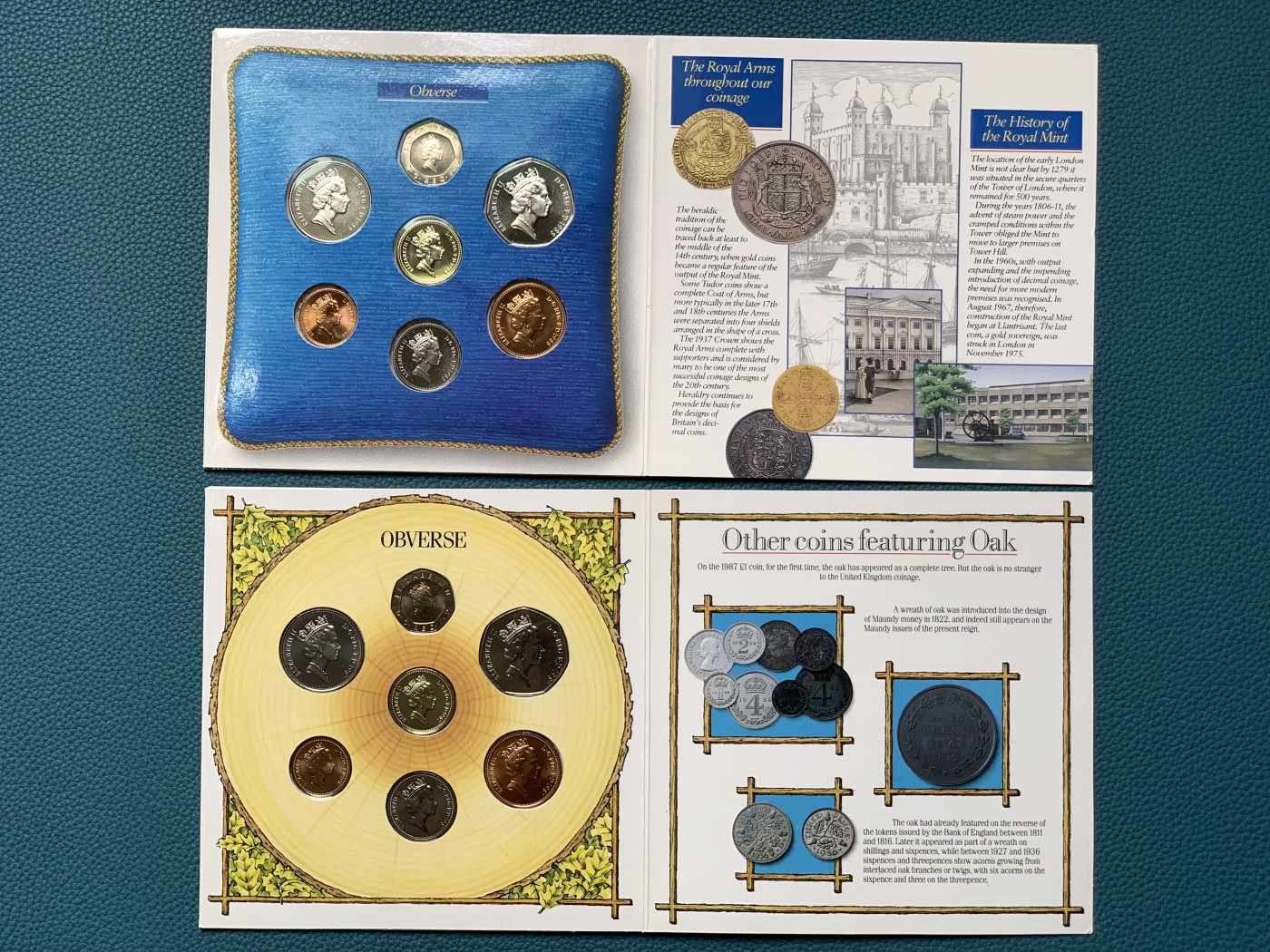 《竞宝斋》第190场-周日，周一 2场 (全场包邮) 英国1985、1987、1988年流通硬币7枚硬塑套装及卡册三本，各带不同版本1英镑
