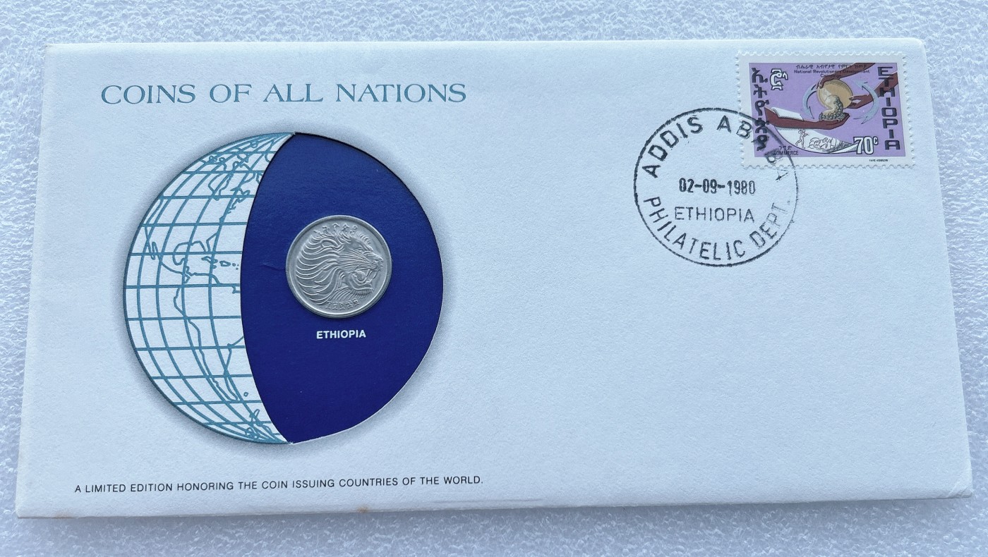 全场一元起拍 富兰克林世界钱币系列-邮币封 第16期 埃塞俄比亚1980年25分硬币邮票首日封