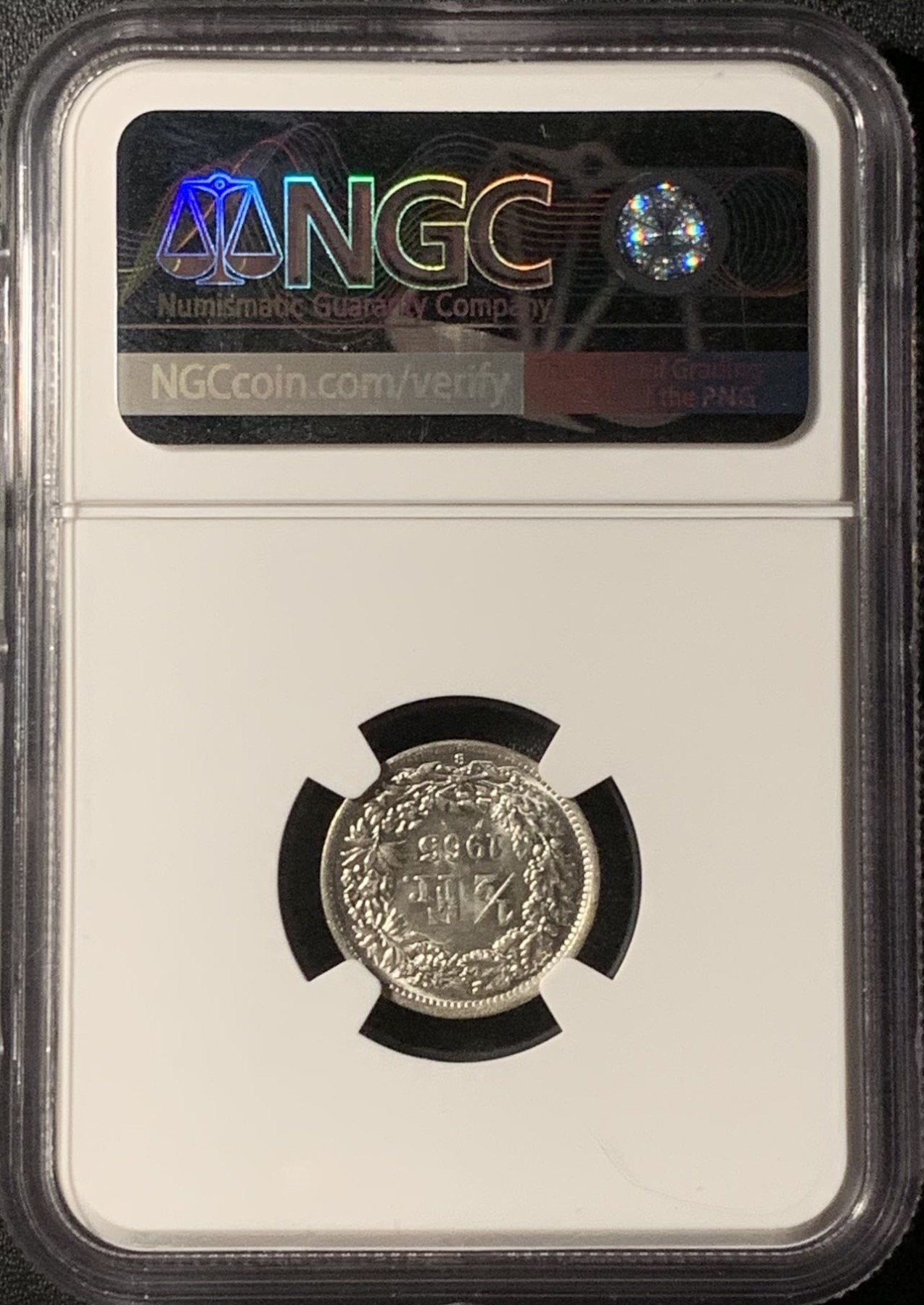 紫瑗钱币——第296期拍卖 瑞士 1965年 赫尔维蒂亚 1/2法郎 银币 NGC AU58 