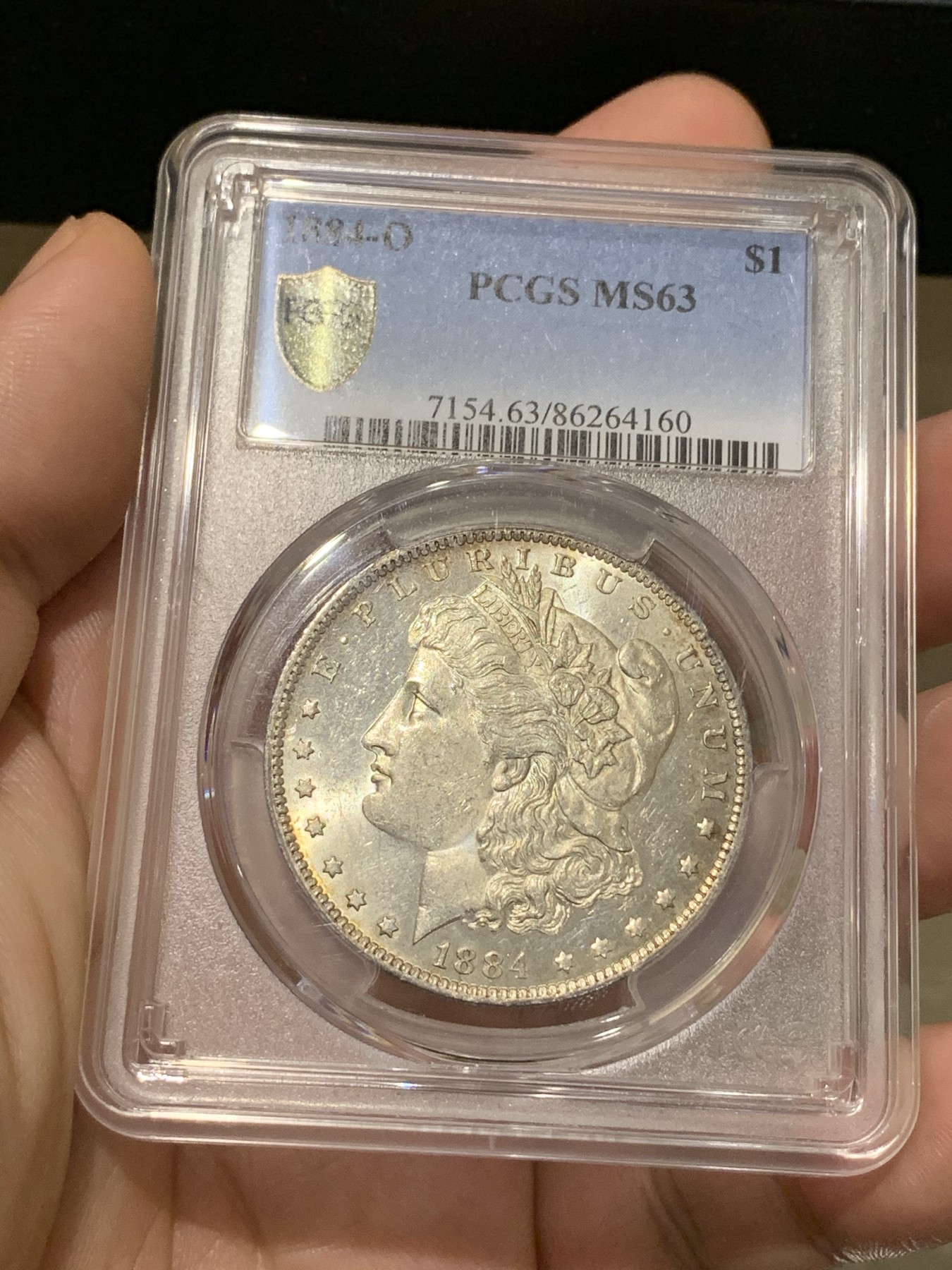《竞宝斋》第190场-周日，周一 2场 (全场包邮) PCGS-MS63 1884-o 美国 摩根壹圆银币 类镜面光 包浆也漂亮