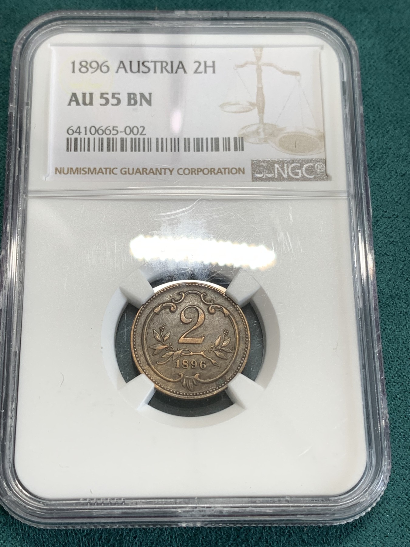 《竞宝斋》第190场-周日，周一 2场 (全场包邮) NGC AU55BN  亚军分 奥匈帝国1896年2赫勒 铜币