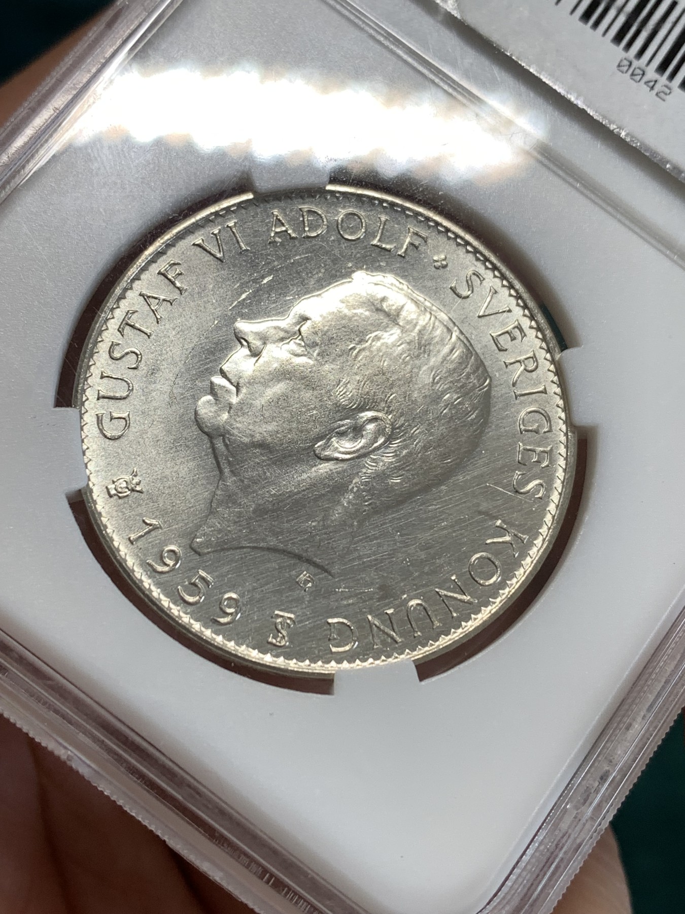 《竞宝斋》第190场-周日，周一 2场 (全场包邮) 保粹MS67 瑞典1959年宪法150周年纪念5克朗银币