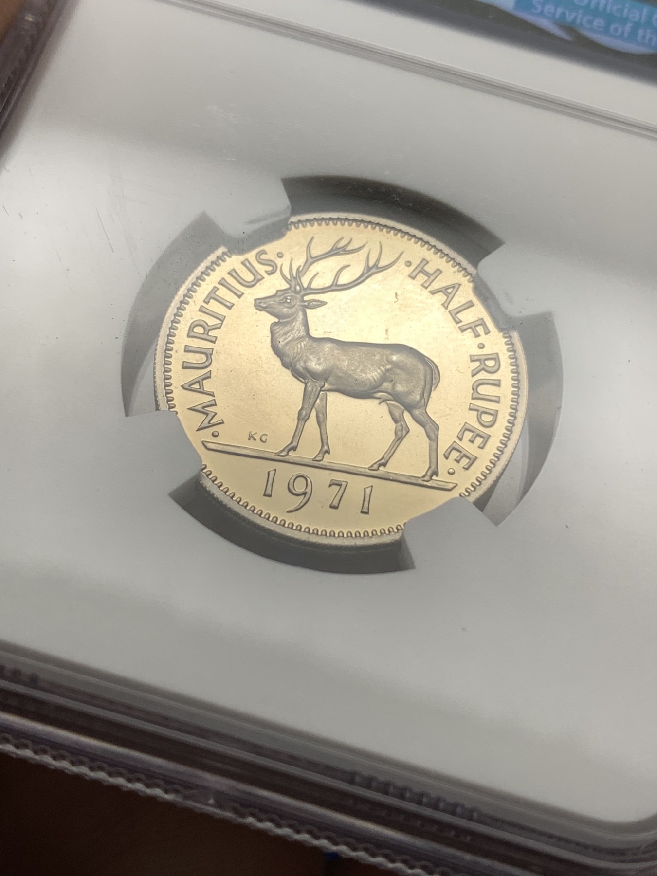 《竞宝斋》第190场-周日，周一 2场 (全场包邮) NGC PF65UC 毛里求斯1971年1/2卢比精制镍币