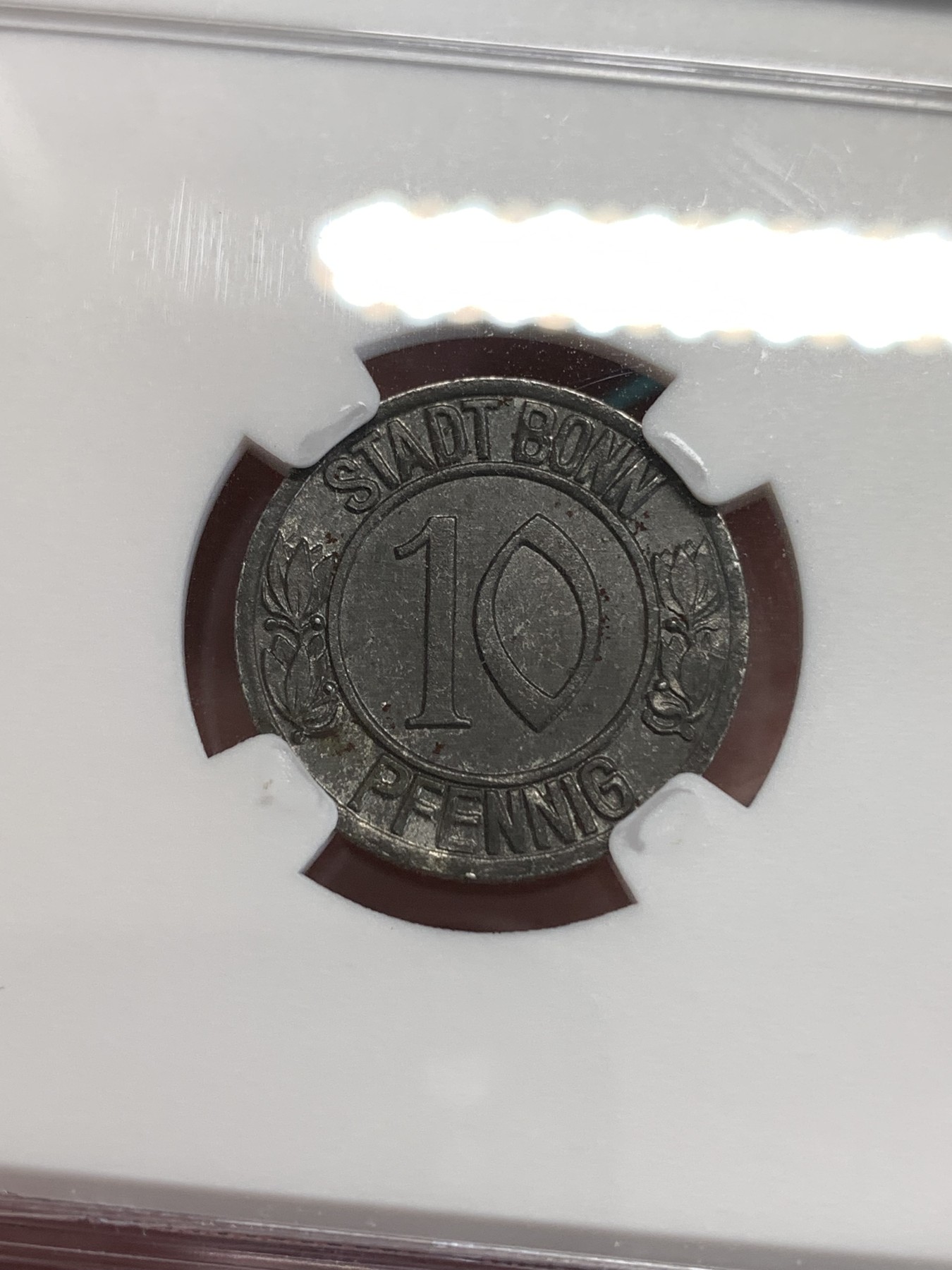 《竞宝斋》第190场-周日，周一 2场 (全场包邮) NGC-MS63 德国紧急状态货币，1920年波恩贝多芬10芬尼铁币，经典品种，凑套必备