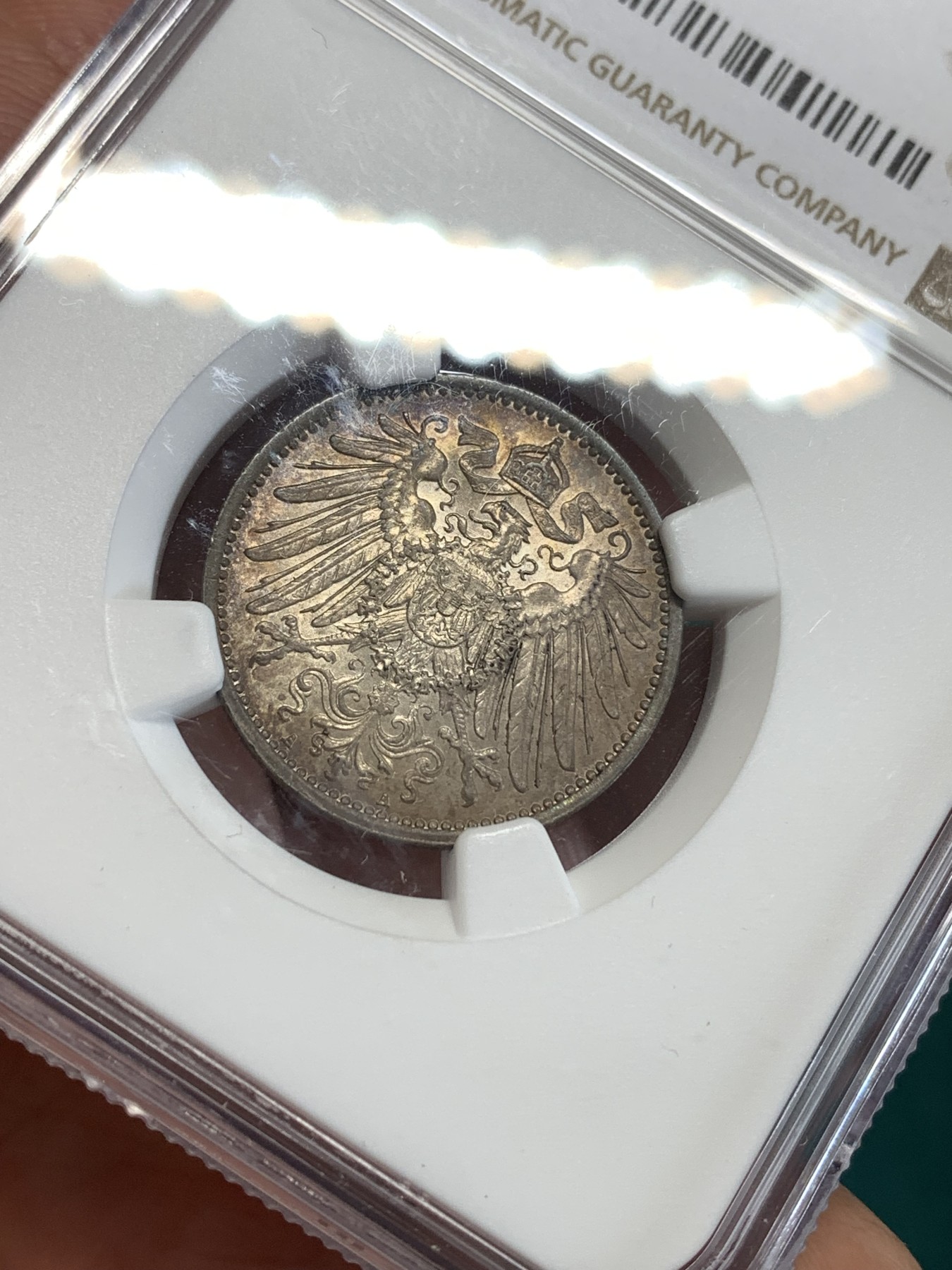 《竞宝斋》第190场-周日，周一 2场 (全场包邮) NGC-MS64 德国 1914年A版1马克银币 传世的欧美淡五彩包浆 分数到位