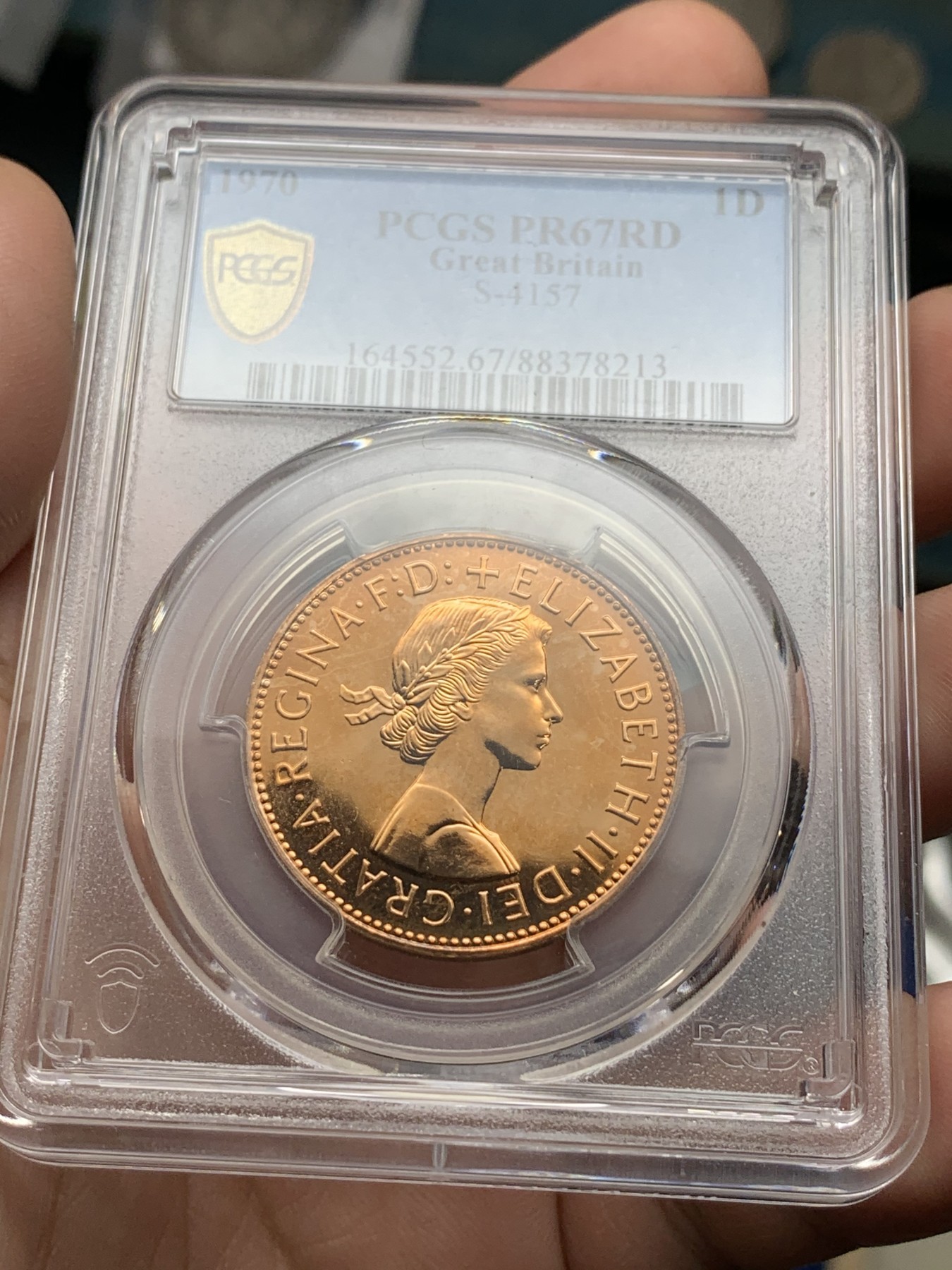 《竞宝斋》第190场-周日，周一 2场 (全场包邮) PCGS PR67RD 英国1970年精制1便士铜币