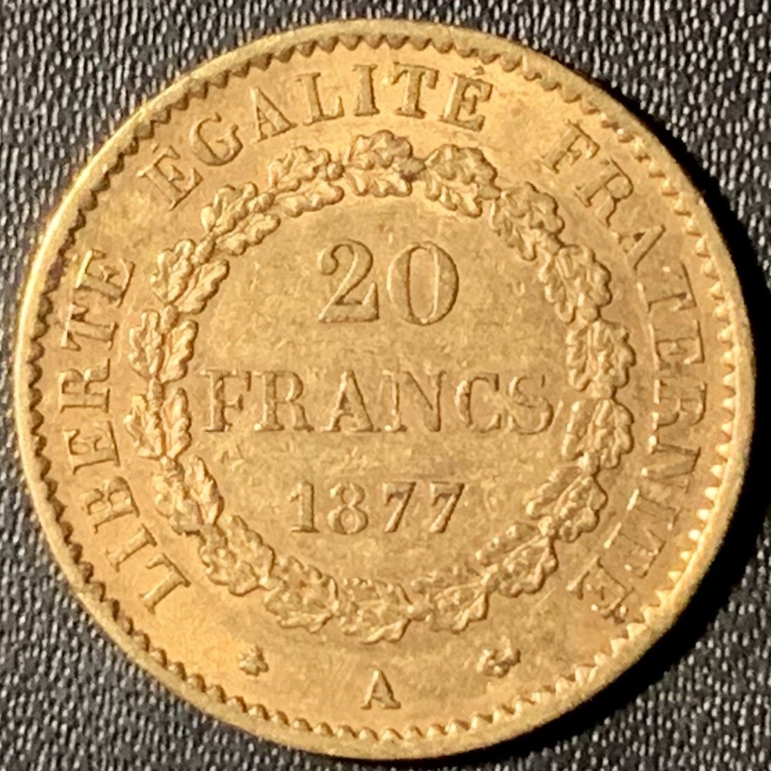 紫瑗钱币——第296期拍卖 法国 1877年 守护天使 20法郎 6.45克 0.9金