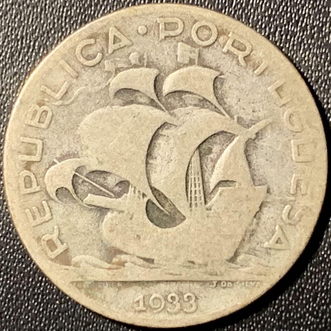 紫瑗钱币——第296期拍卖 葡萄牙 1933年 大航海帆船 5埃斯库多 6.7克 0.65银