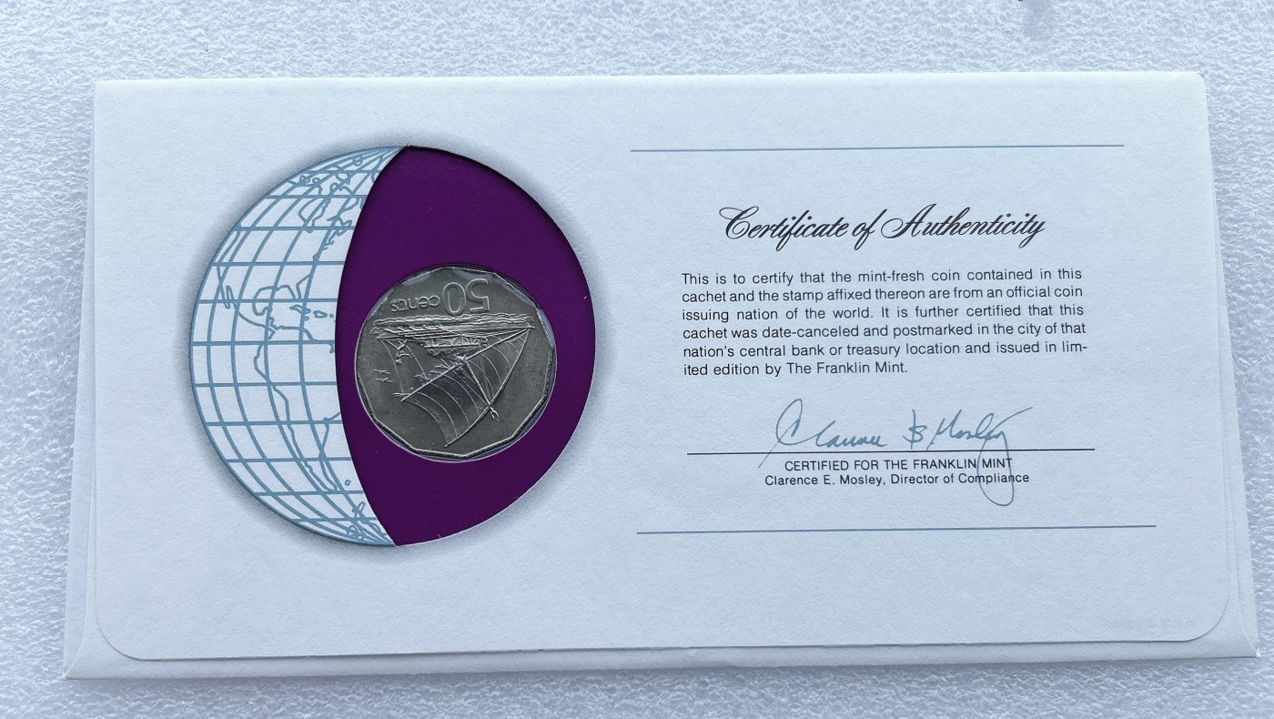 全场一元起拍 富兰克林世界钱币系列-邮币封 第16期 斐济1976版 50分 富兰克林邮币封