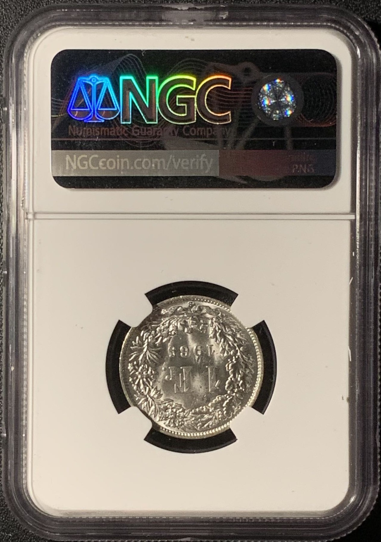 紫瑗钱币——第296期拍卖 瑞士 1965年 赫尔维蒂亚 1法郎 银币 NGC MS63