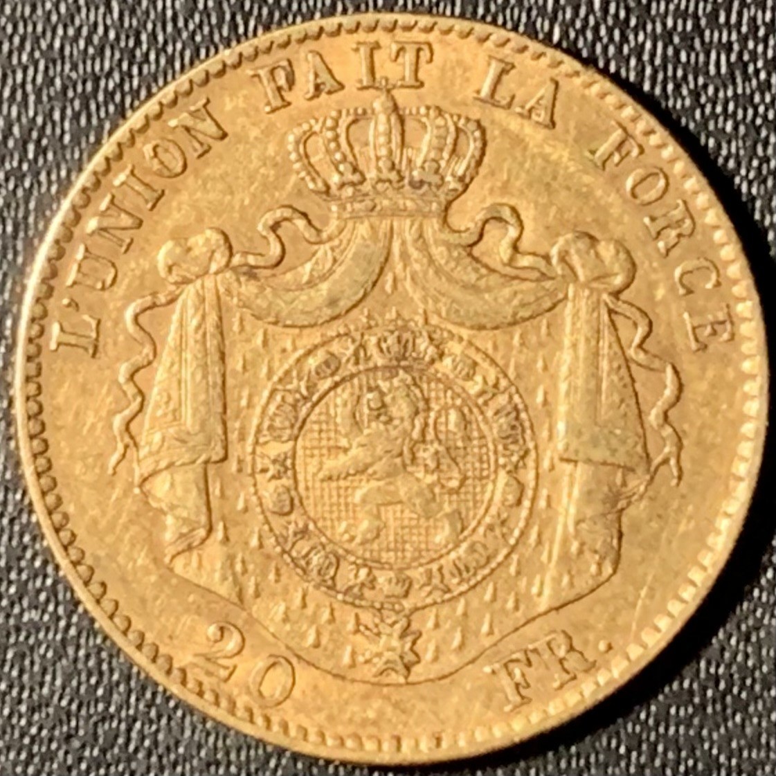 紫瑗钱币——第296期拍卖 比利时 1869年 利奥波德二世 20法郎 6.45克 0.9金