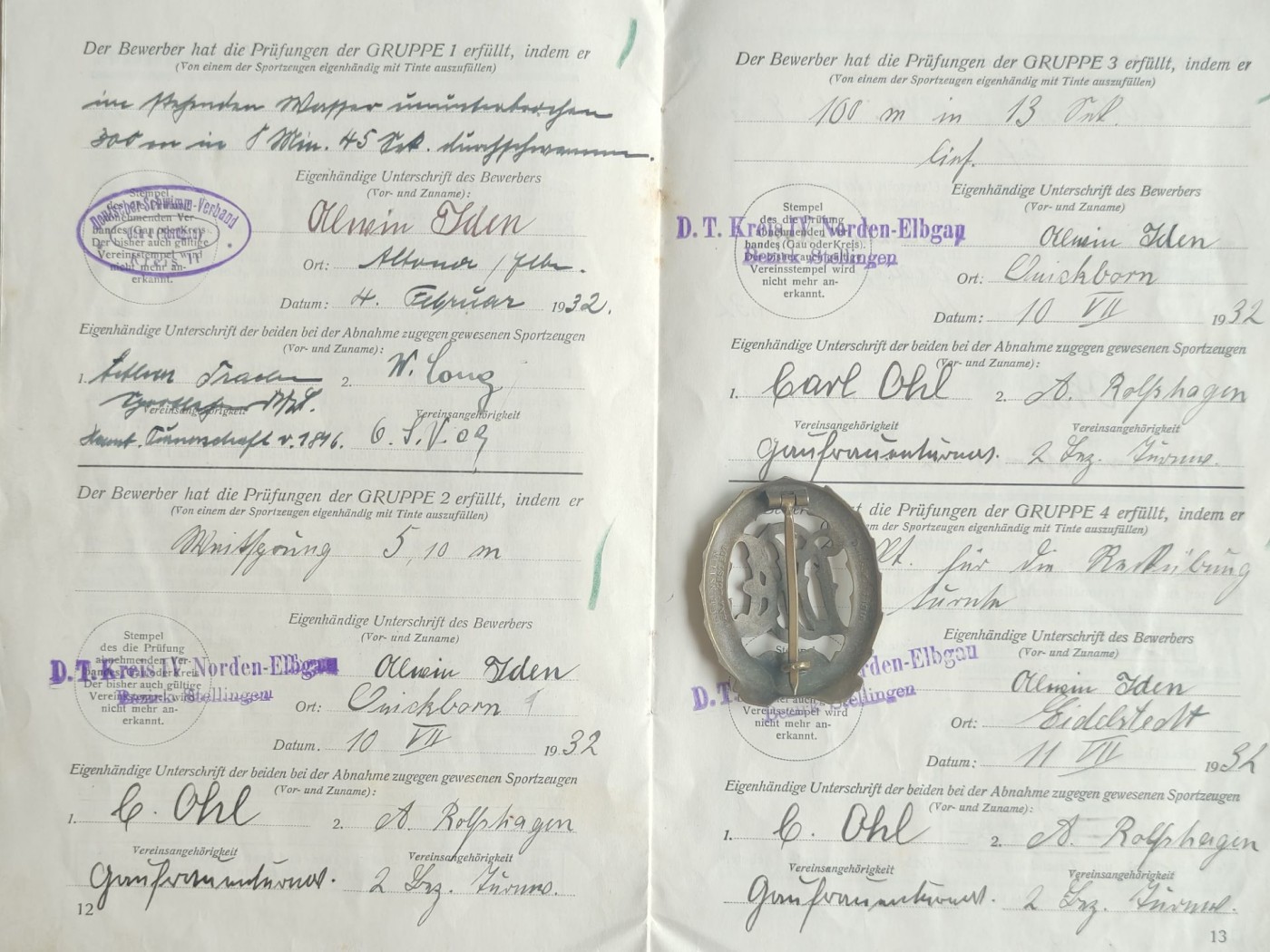 老威廉第四次麦稀奇拍卖 德国魏玛时期铜级体能证章带证书，背打厂标和编号。证书少见