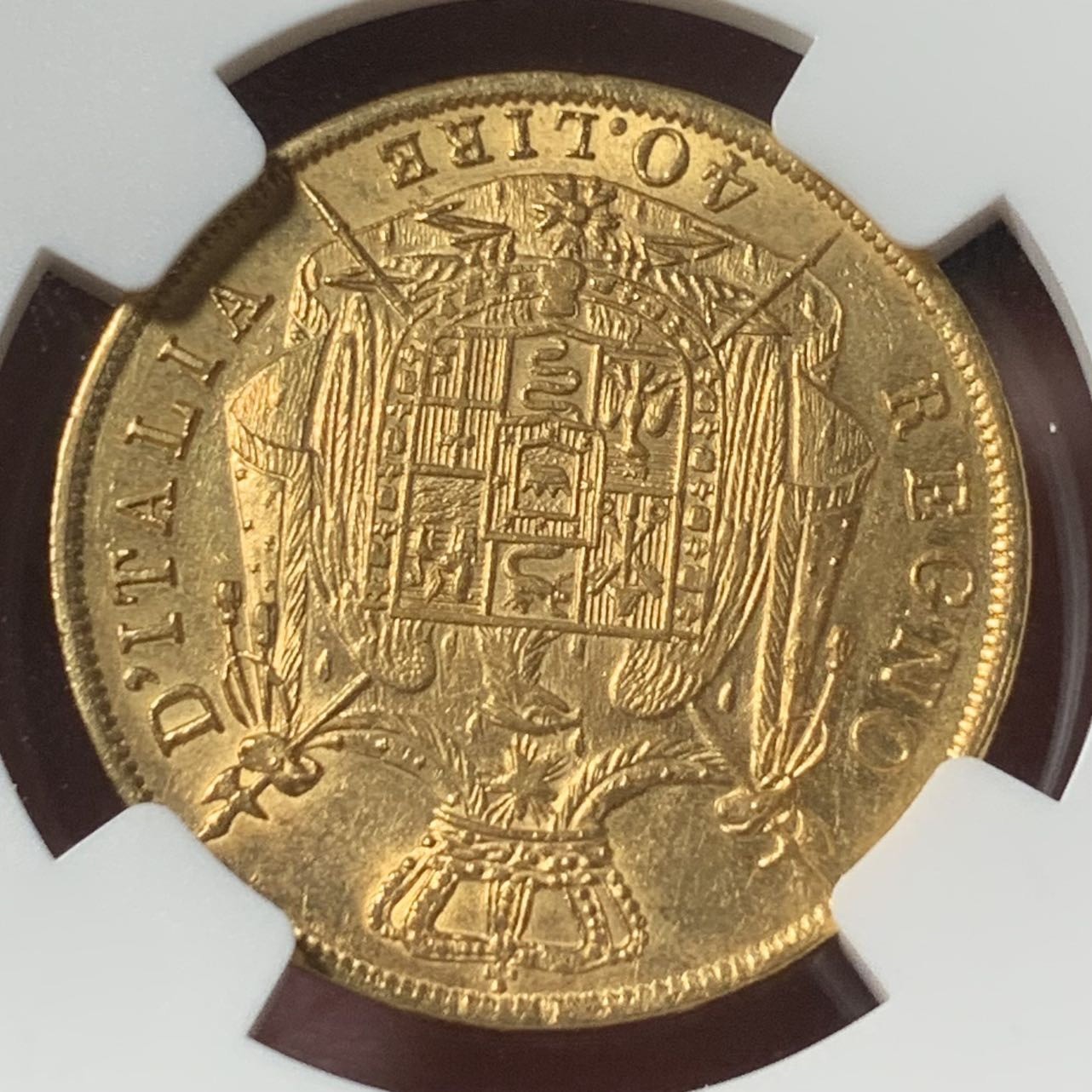 紫瑗钱币——第296期拍卖 意大利王国 1810年 拿破仑三世 40里拉 金币 NGC AU58