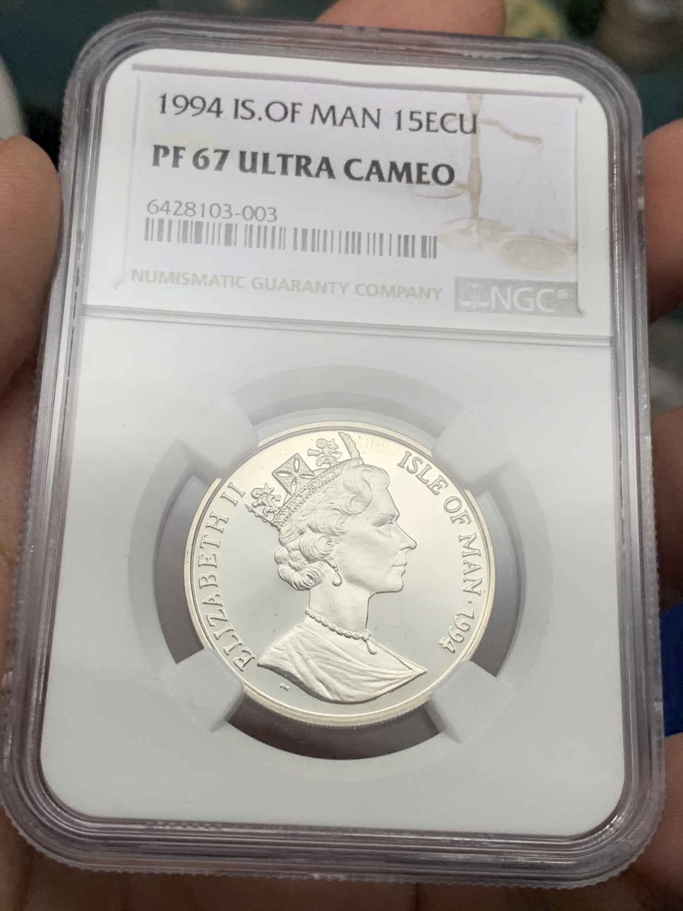 《竞宝斋》第190场-周日，周一 2场 (全场包邮) NGC PF67UC 马恩岛15ECU无尾猫精制纪念银币