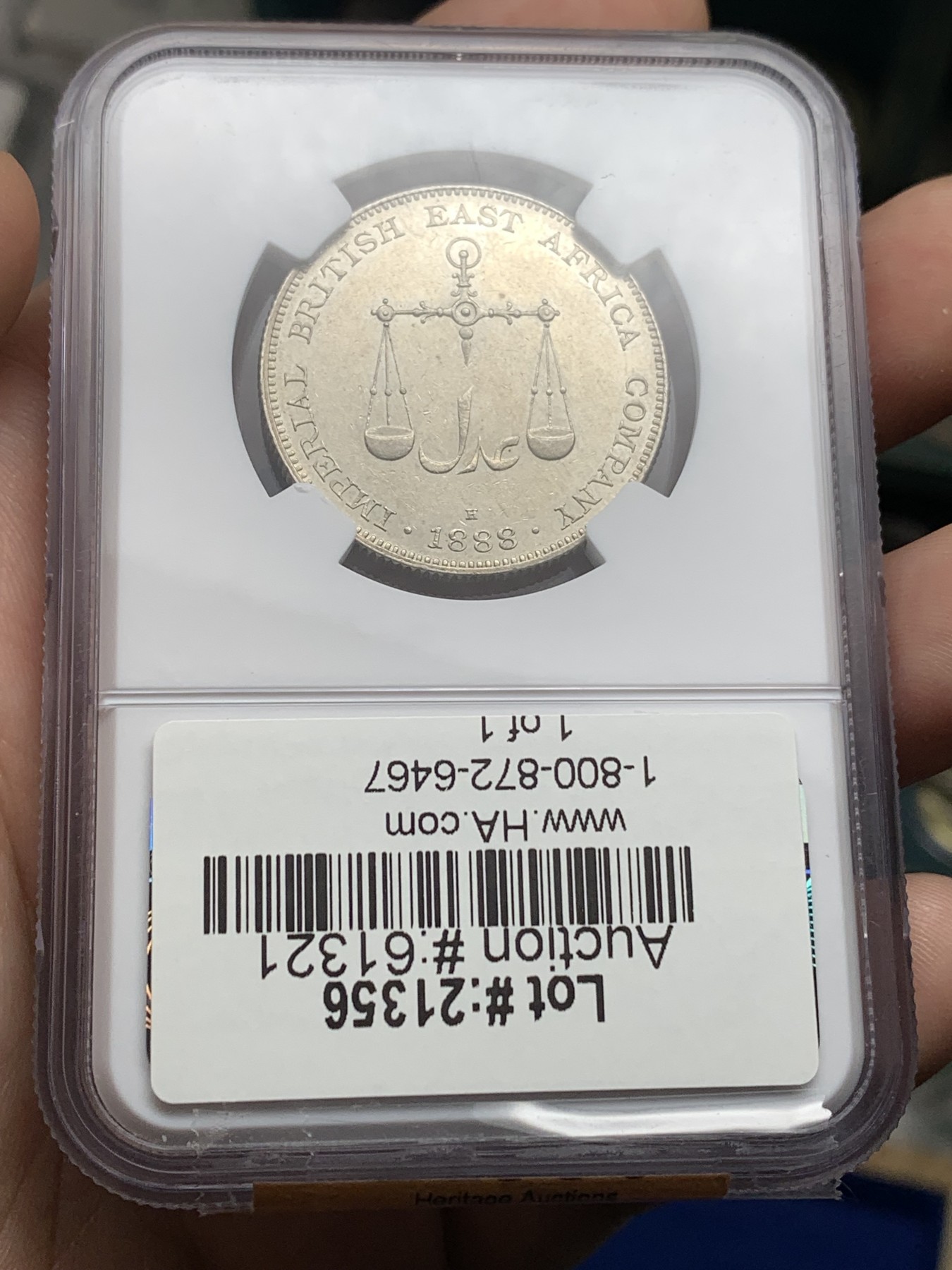 《竞宝斋》第190场-周日，周一 2场 (全场包邮) 1888好年份 NGC MS61 英属蒙巴萨1卢比银币 高分好品