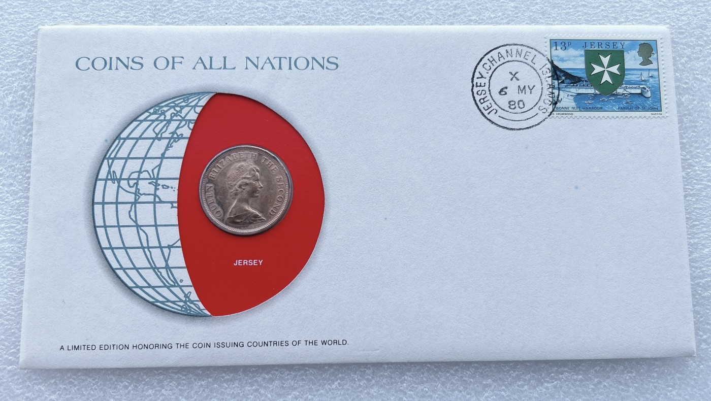 全场一元起拍 富兰克林世界钱币系列-邮币封 第16期 英属泽西岛1980年2便士 邮币封