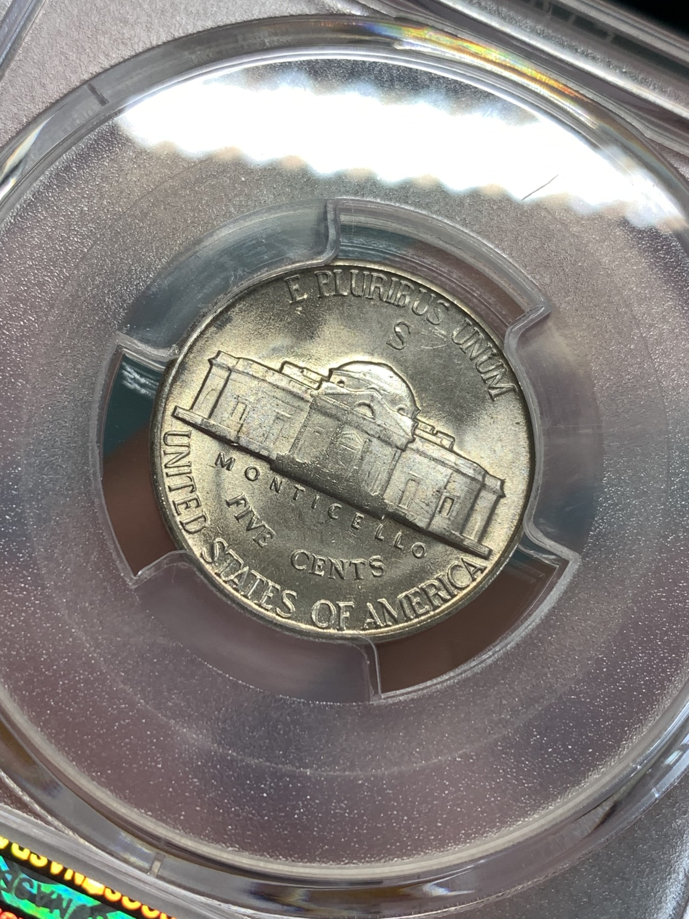 《竞宝斋》第190场-周日，周一 2场 (全场包邮) PCGS-MS65 美国 杰弗逊 1945年 战时5美分 低银版（仅1942-1945年含银，其余皆为镍币）