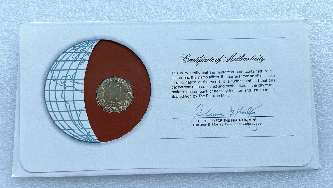 全场一元起拍 富兰克林世界钱币系列-邮币封 第16期 喀麦隆1983年10法朗铜币 邮票纪念封