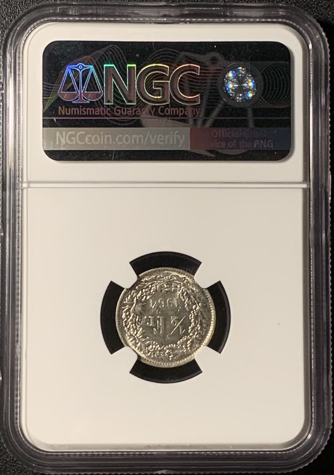 紫瑗钱币——第296期拍卖 瑞士 1964年 赫尔维蒂亚 1/2法郎 银币 NGC MS61
