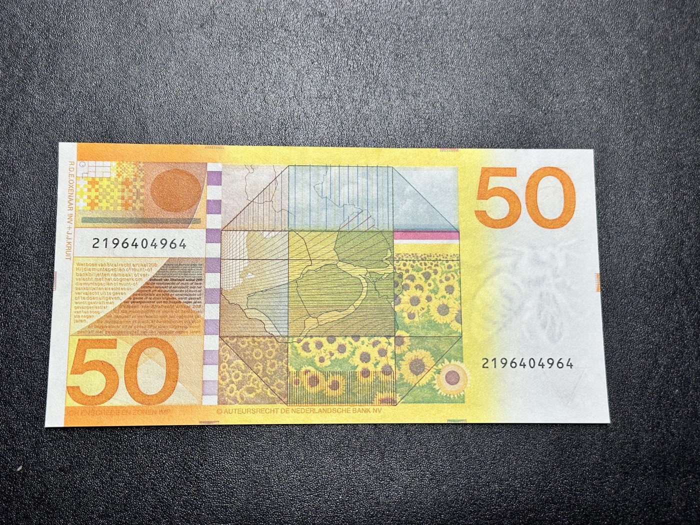 《外钞收藏家》第二百九十一期（荷兰比利时卢森堡欧元专场）（连拍第二场） 荷兰1982年50盾，向日葵 全新 不绝