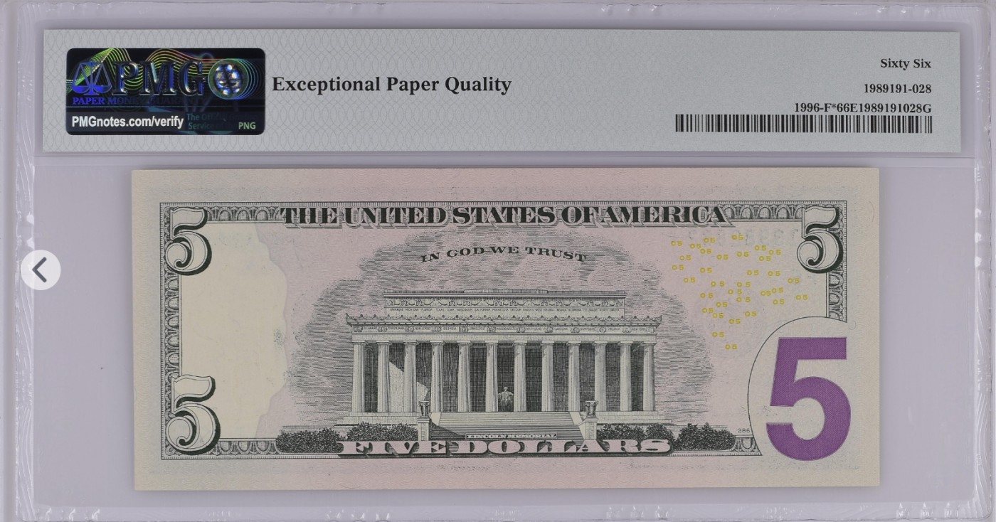 PMG、ACG美元评级专场，无佣金！！！ 5美元绿库印联邦券Federal Reserve Note Atlanta, $5 2013 Small Size