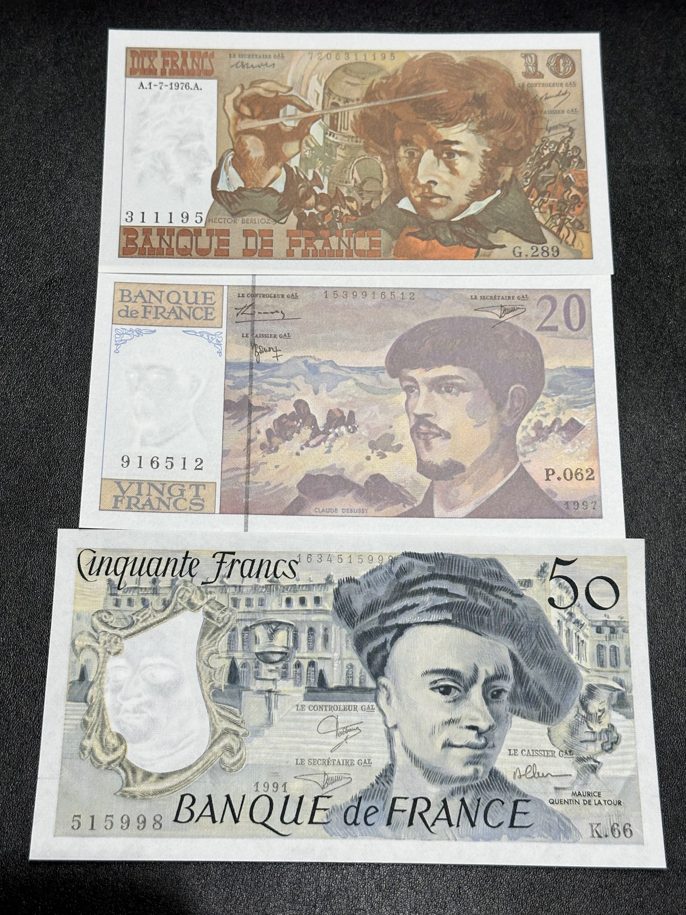 《外钞收藏家》第二百九十二期（连拍第三场） 法国10、20、50法郎三张一起 全新