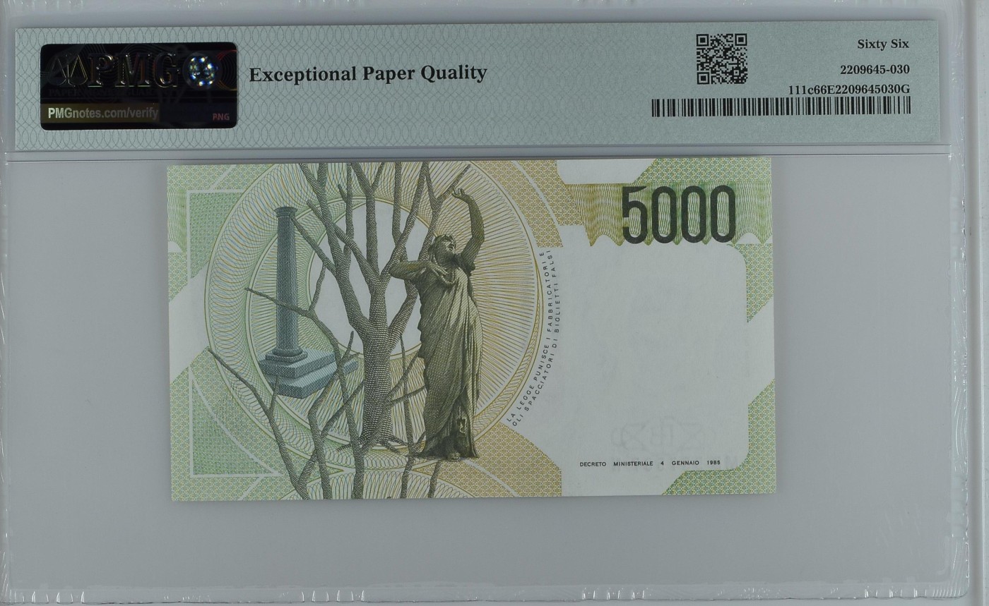 收藏联盟Quantum Auction 第282期拍卖 “多水之乡”-法属圭亚那 意大利1985年5000里拉 PMG66 号码无4
