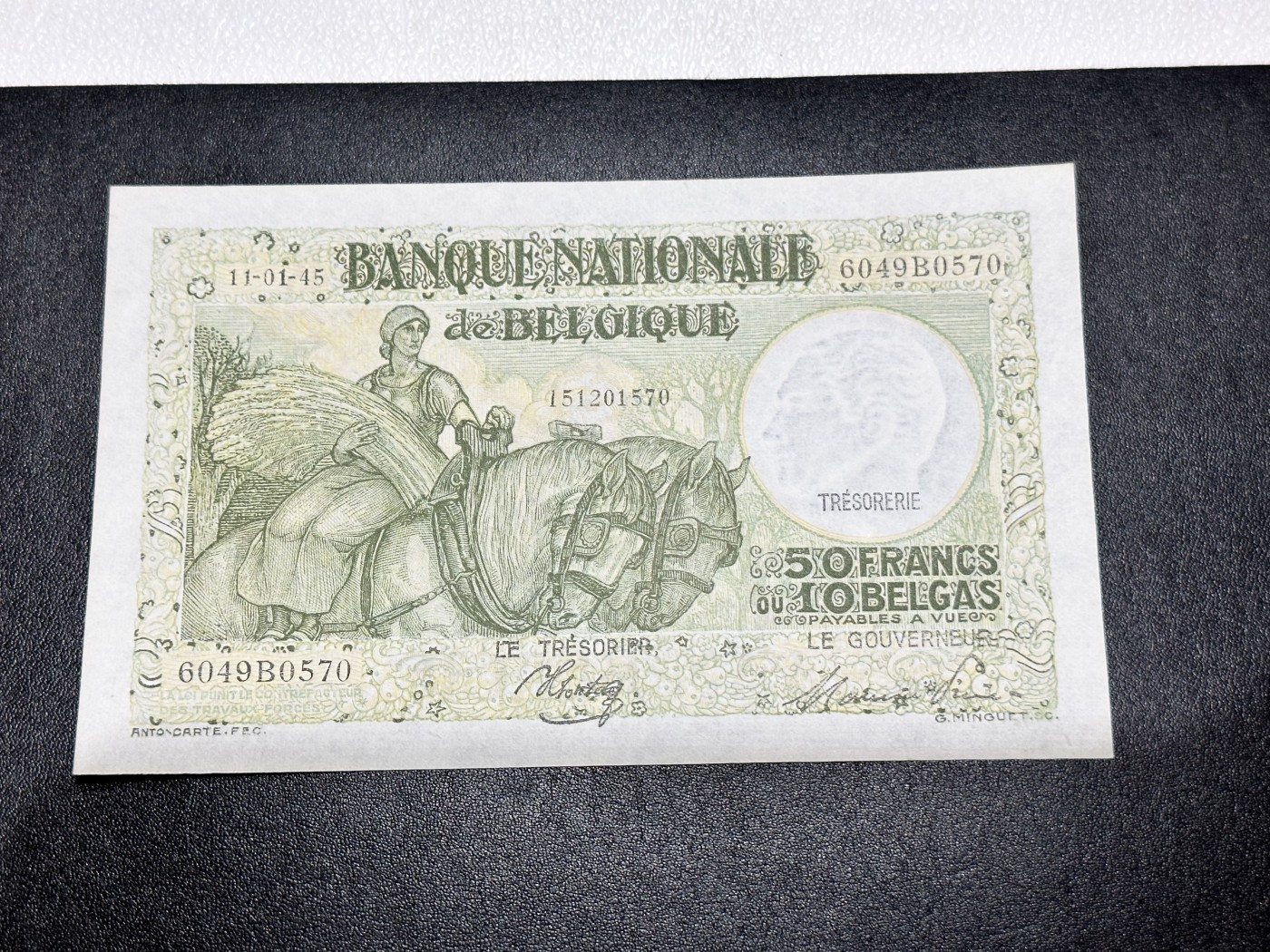 《外钞收藏家》第二百九十二期（连拍第三场） 1944年比利时50法郎 全新 不绝