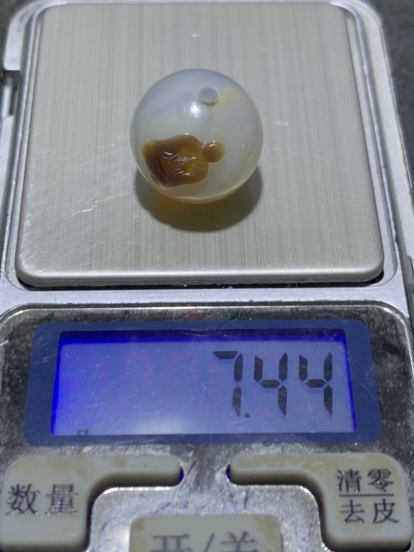 精美高玉化亚光海洋玉髓手工俏色巧雕无相佛意境圆珠一个！