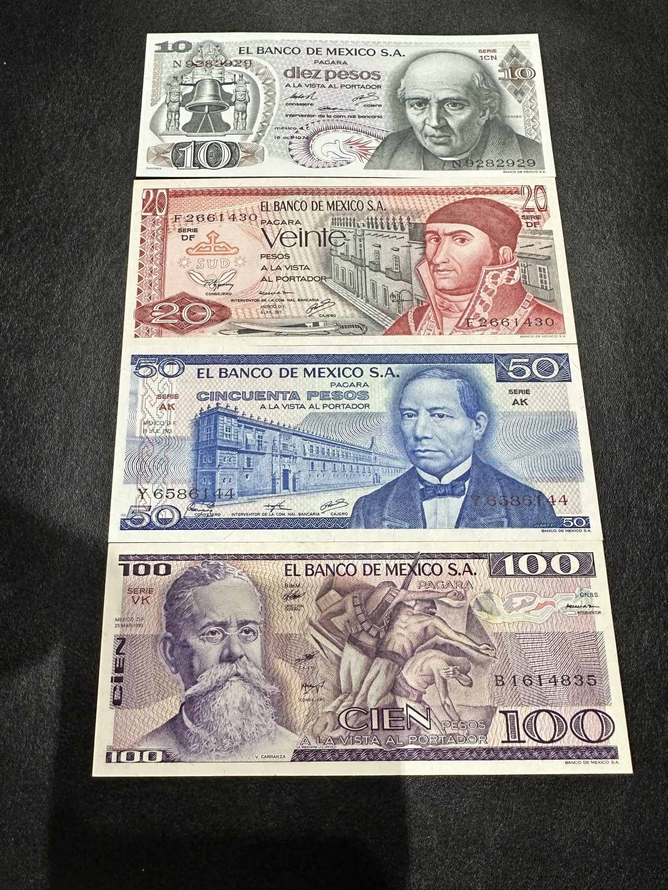 《外钞收藏家》第二百九十二期（连拍第三场） 墨西哥 名人版 一套四枚 全新 轻微潮