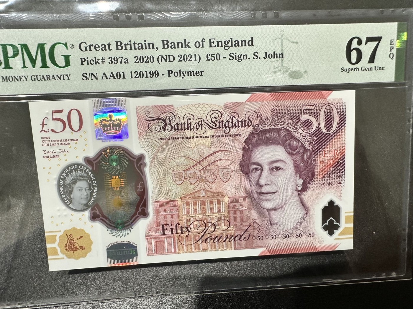 《外钞收藏家》第二百九十二期（连拍第三场） 2020年英国塑料钞100镑 首发AA01冠 无47尾99