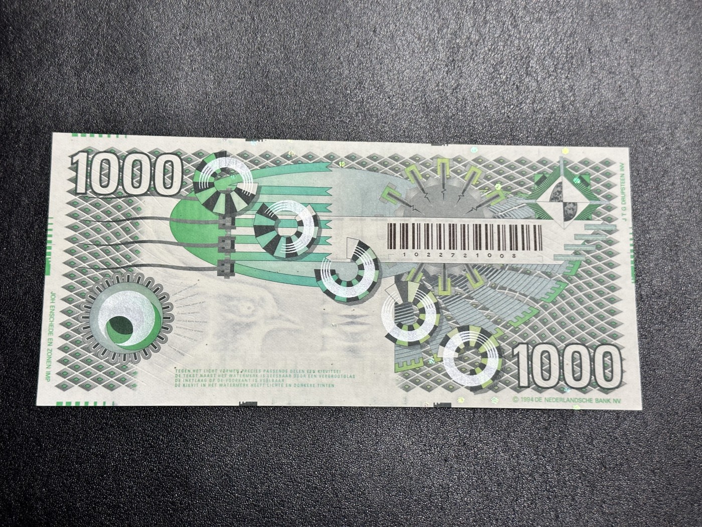 《外钞收藏家》第二百九十一期（荷兰比利时卢森堡欧元专场）（连拍第二场） 荷兰齿轮版1994年1000盾全新UNC