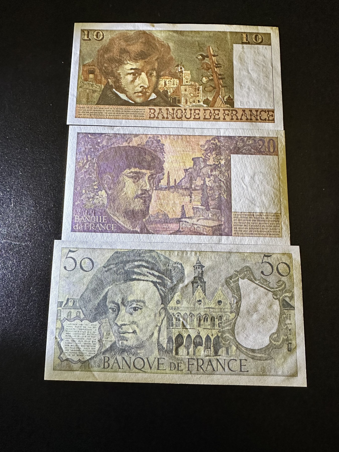 《外钞收藏家》第二百九十二期（连拍第三场） 法国10、20、50法郎三张一起 全新