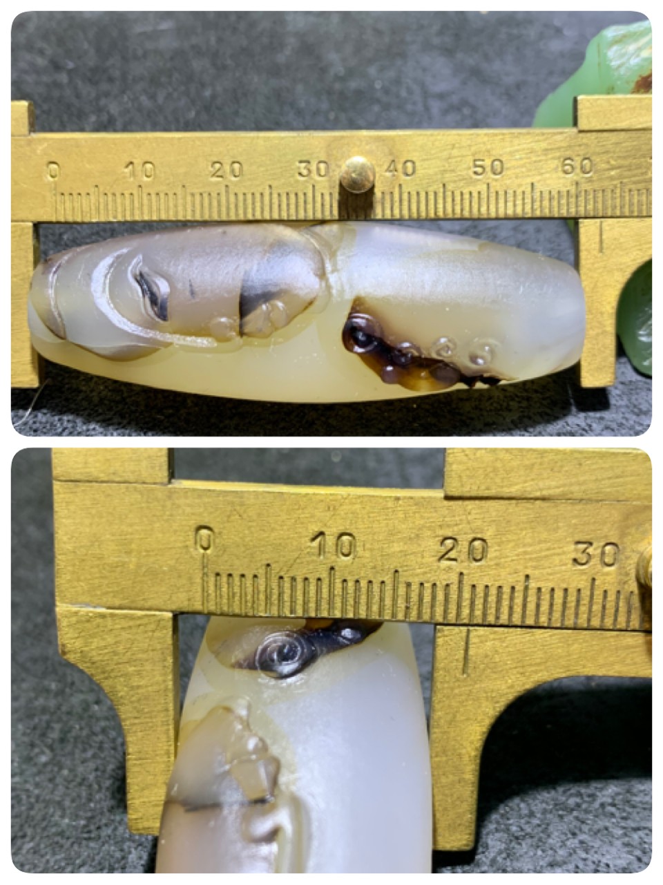 精美高玉化亚光海洋玉髓手工俏色巧雕普度众生大桶珠一个！