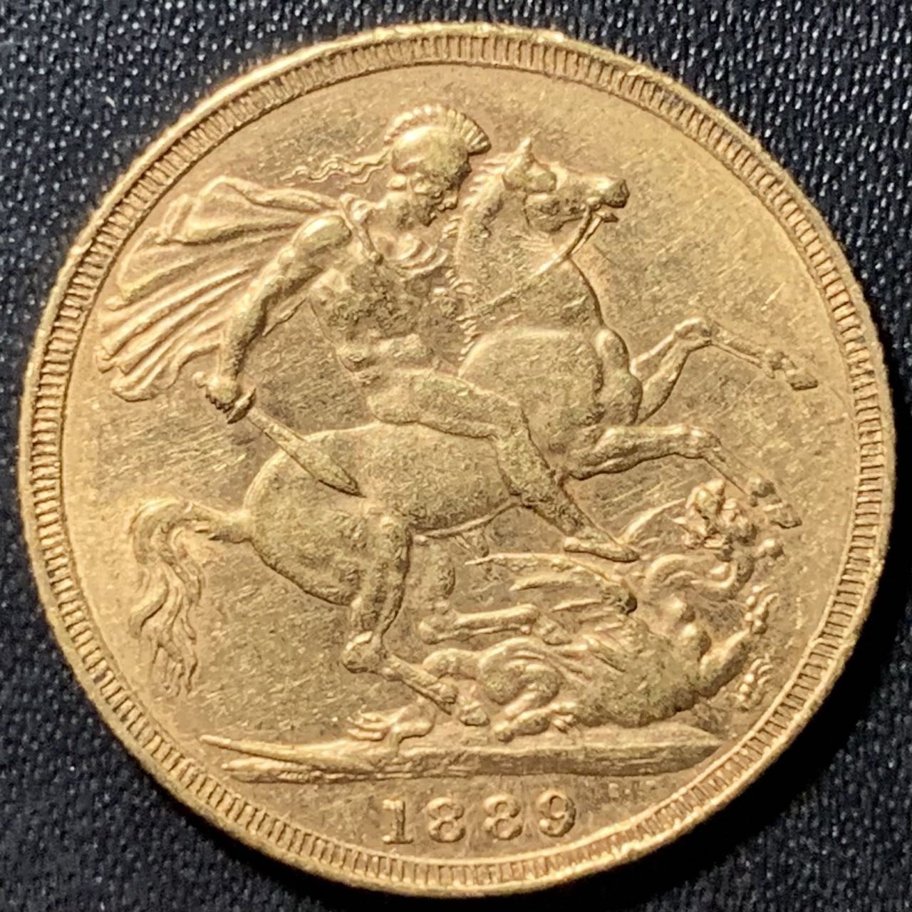 紫瑗钱币——第296期拍卖 英国 1889年 维多利亚女王 高冠披纱 马剑 1索维林(磅) 8克 0.917金