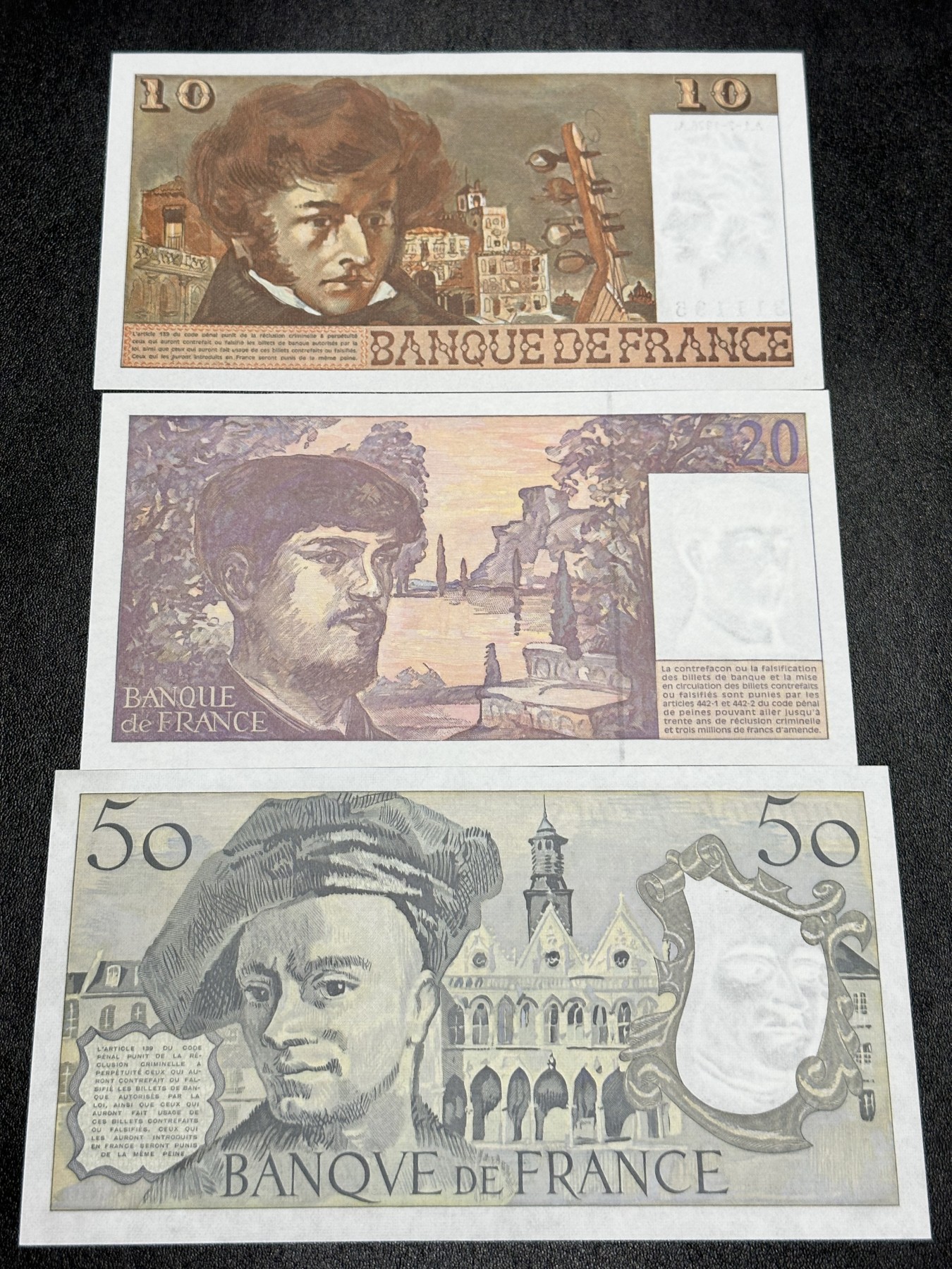 《外钞收藏家》第二百九十二期（连拍第三场） 法国10、20、50法郎三张一起 全新