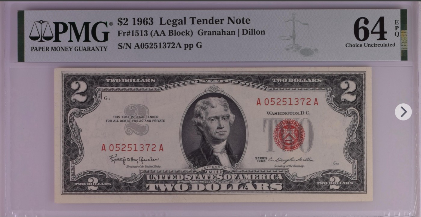 PMG、ACG美元评级专场，无佣金！！！ 2美元红库印战争券Legal Tender Note, $2 1963 Small Size